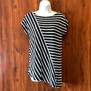 WHBM Striped Asymmetrical Tee Blouse S